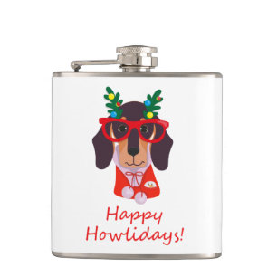 Kerst Cute Grappige Hond Dachshund Howlidays 6 oz Heupfles