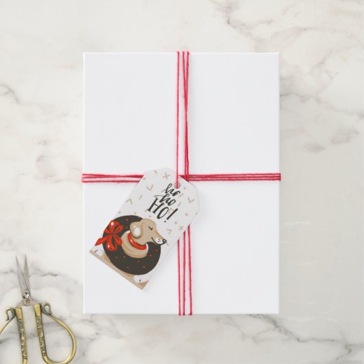 Kerst Cute Hond Cadeau Labels Cadeaulabel (Met Touw)