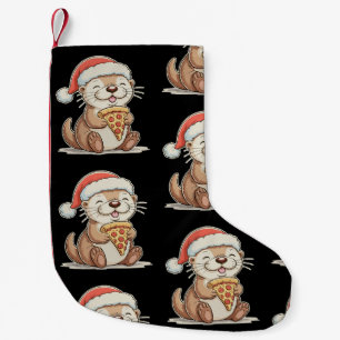 Kerst Cute Otter Eet Pizza Xmas Kerstman Hoed Kleine Kerstsok