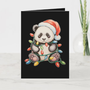 Kerst Cute Panda Kerstlichten Kerstman Hoed Famili Feestdagen Kaart