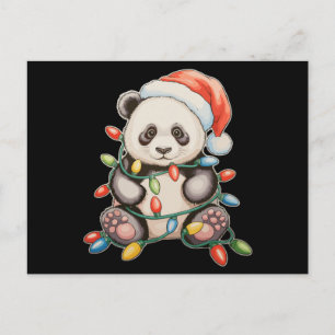 Kerst Cute Panda Kerstlichten Kerstman Hoed Famili Feestdagenkaart