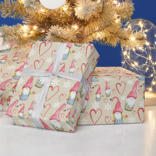 Kerst Cute Roze Gnoom Waterverf Cadeaupapier