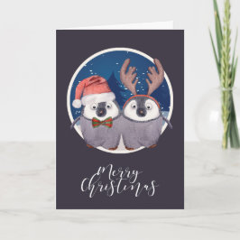 Kerst Cute Sinterklaas en Rendier Pinguïn Koppel Feestdagen Kaart