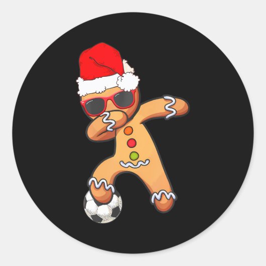 Kerst Dabbing Gingerbread Voetbal Grappige Mannen Ronde Sticker (Voorkant)