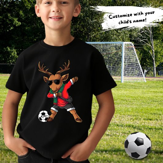 Kerst Dabbing Herten Voetbal & Kindernaam T-shirt