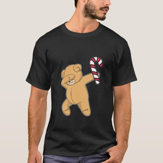 Kerst Dabbing Teddy Bear Candy Cane Dance Gift T-shirt (Voorkant)