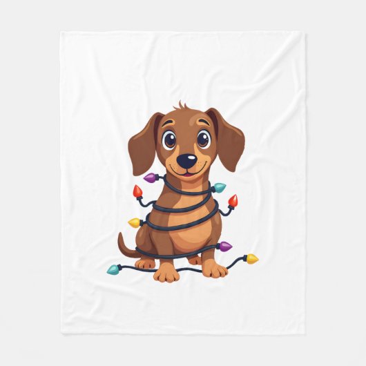 Kerst-dachshond-lichtjes Fleece Deken (Voorkant)