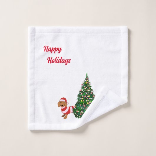 Kerst Dachshund Badkamer Handdoek Set (Wasdoekje)