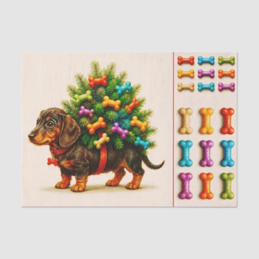 Kerst-Dachshund, Boom & Botten FN9L Decoupage Tissuepapier (Voorkant)