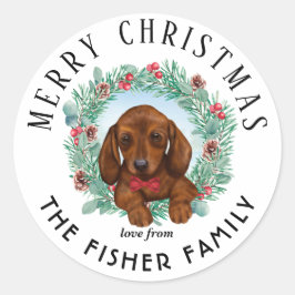 Kerst Dachshund Dog Merry & Bright Sticker