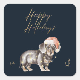 Kerst Dachshund Dog Santas Pet Faux Gold Foil Vierkante Sticker