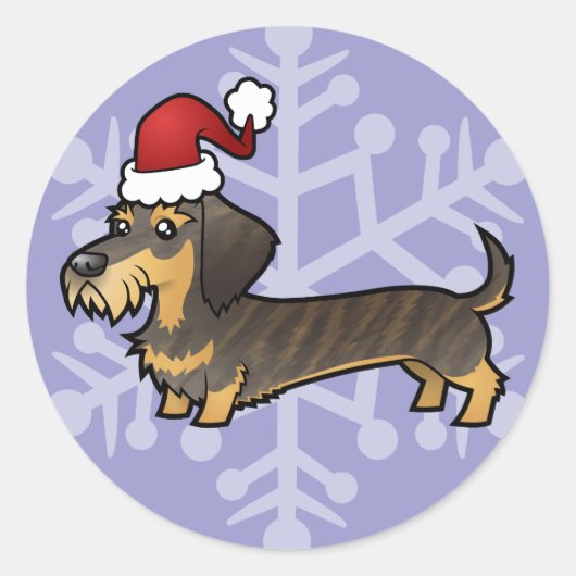 Kerst Dachshund (draadhaar) Ronde Sticker (Voorkant)