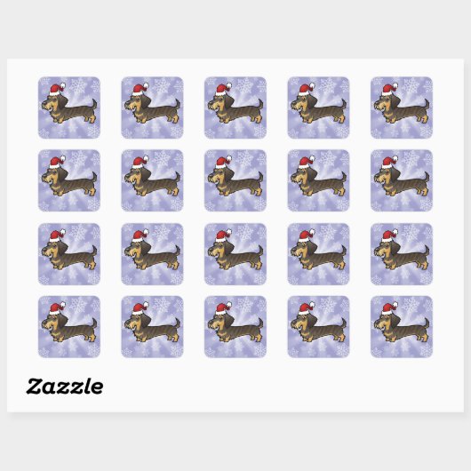 Kerst Dachshund (draadhaar) Vierkante Sticker (Vel)