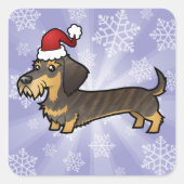 Kerst Dachshund (draadhaar) Vierkante Sticker (Voorkant)