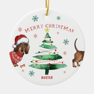 Kerst-Dachshund-foto Keramisch Ornament