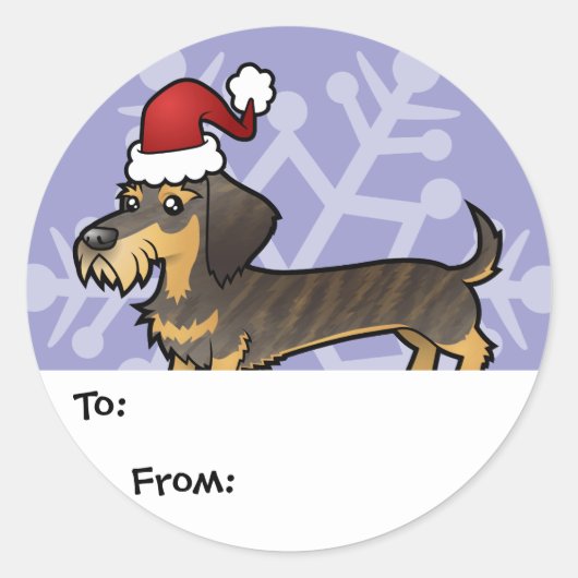 Kerst Dachshund Gift Labels (draadhaar) (Voorkant)