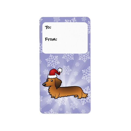 Kerst Dachshund Gift Labels (longhair) (Voorkant)