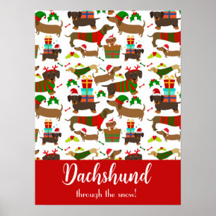 Kerst Dachshund Grappige vakantie Poster