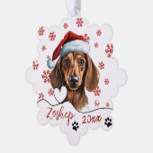 Kerst Dachshund Hond gepersonaliseerd Ornament Kaart (Links)