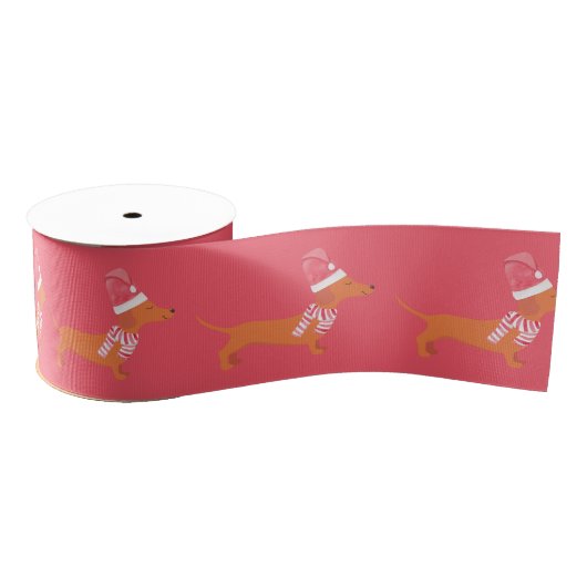 Kerst Dachshund Hond Rood Grosgrain Lint (Spoel)