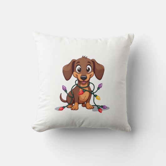 Kerst Dachshund Lichtjes (2) Kussen (Voorkant)