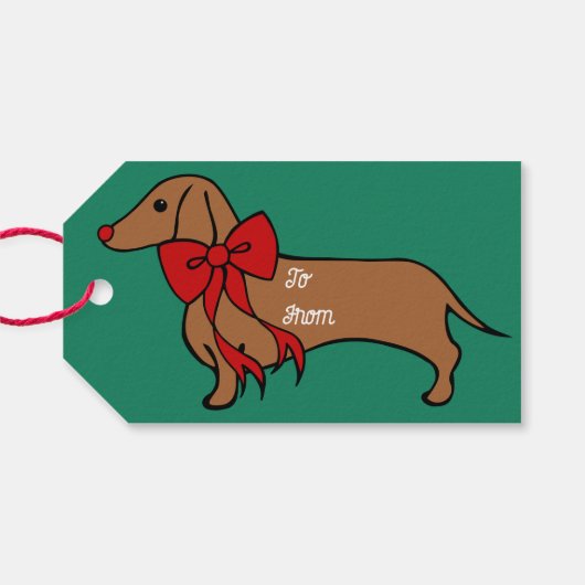 Kerst Dachshund Puppy Gift Labels Cadeaulabel (Achterkant Horizontaal)
