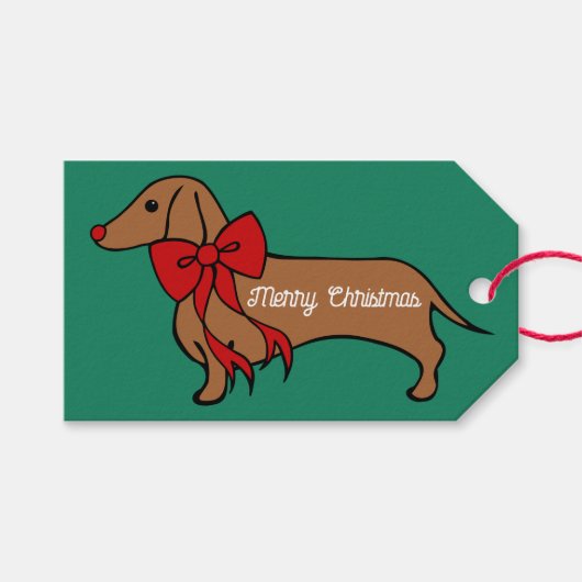 Kerst Dachshund Puppy Gift Labels Cadeaulabel (Voorkant (Horizontaal))