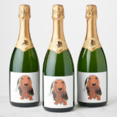 Kerst Dachshund - Rood langharig Sparkling Wijnetiket (Flessen)