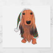 Kerst Dachshund - Rood langharig Sparkling Wijnetiket (Enkel label)
