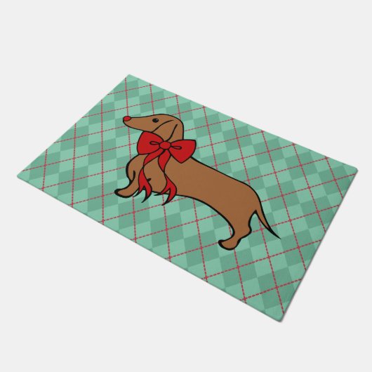 Kerst Dachshund Welkom Deurmat Rug (Schuin)
