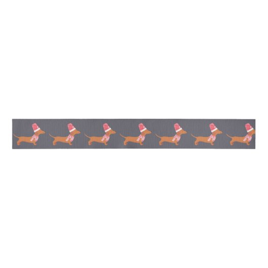 Kerst Dachsund Hond Zwart Grosgrain Lint (Voorkant)
