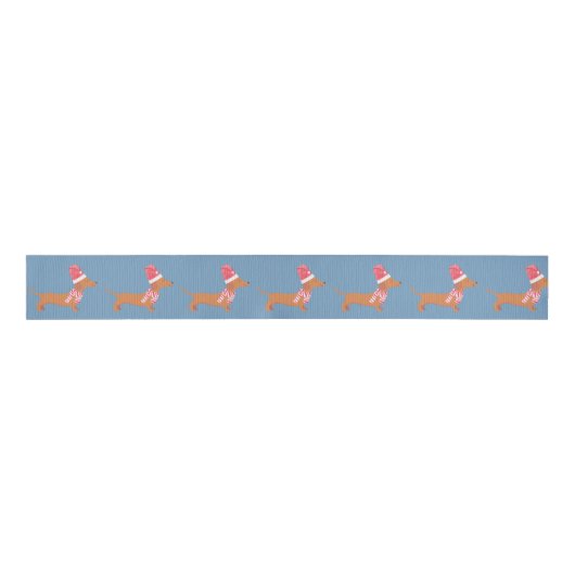 Kerst Dackel Hond Blauw Grosgrain Lint (Voorkant)