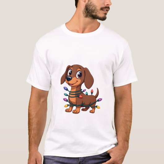 Kerst Dackel Lichtjes (1) T-shirt (Voorkant)