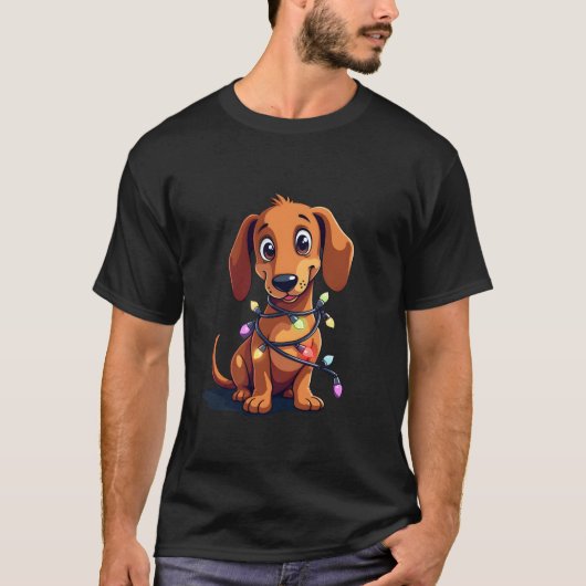 Kerst Dackel Lichtjes (3) T-shirt (Voorkant)