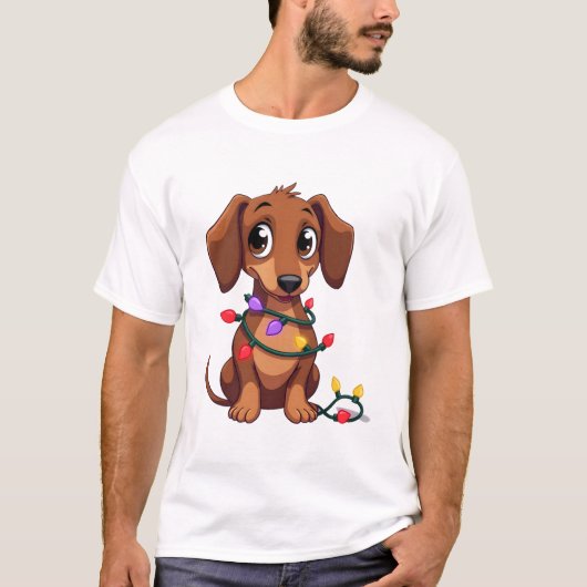 Kerst Dackel Lichtjes (3) T-shirt (Voorkant)