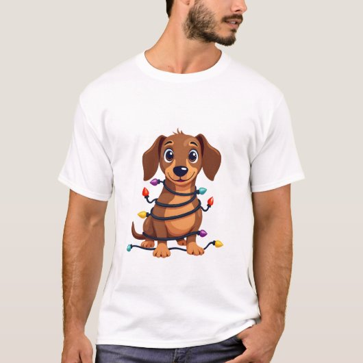 Kerst Dackel Lichtjes T-shirt (Voorkant)
