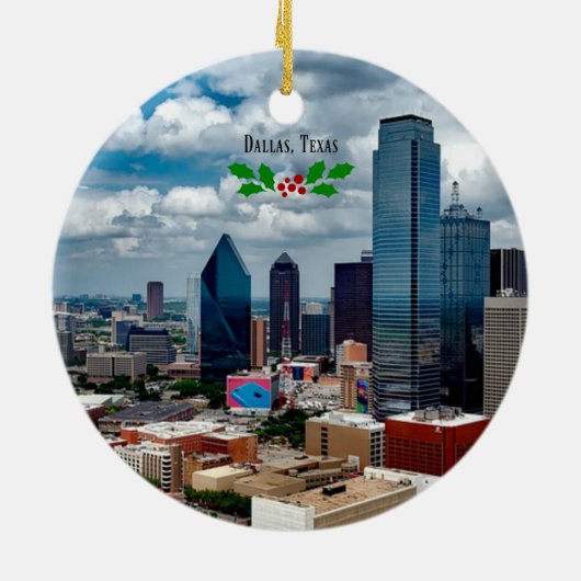 Kerst, Dallas, Texas skyline Keramisch Ornament (Achterkant)