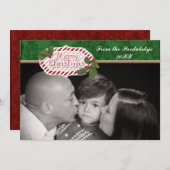 Kerst Damask Candy Cane Gestreepte Holly Kaart (Voorkant / Achterkant)