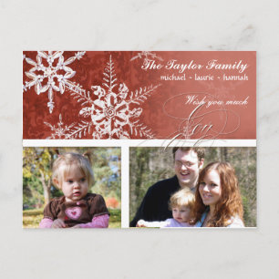 Kerst Damask Snowflake - Rood en Wit Feestdagenkaart