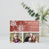Kerst Damask Snowflake - Rood en Wit Feestdagenkaart (Staand voorkant)