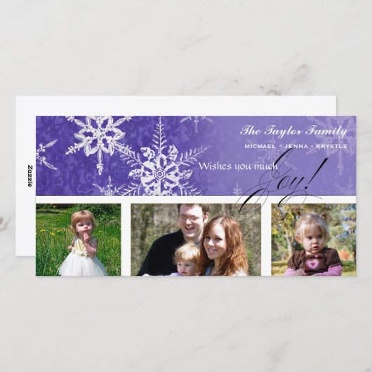 Kerst Damask Snowflake - Royal Paarse Kaart (Voorkant / Achterkant)