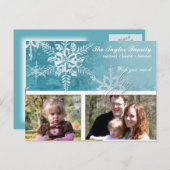Kerst Damask Snowflake - Winter Aquan White Feestdagenkaart (Voorkant / Achterkant)
