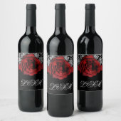 Kerst Damast Bruiloft Wijn Label Red Rose Wijn Etiket (Flessen)