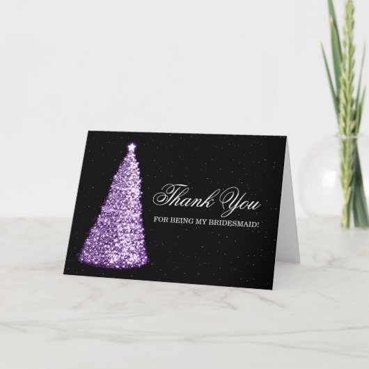 Kerst Dank u bruidsmeisje Paarse Bedankkaart (Voorkant)