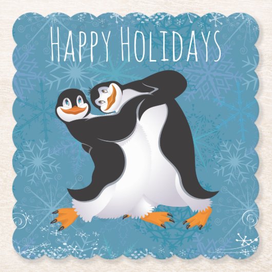 Kerst Dansende Pinguïns Papieren Onderzetter (Voorkant)