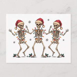 Kerst Dansende Skeletten met Kerstmannen Mutsen Feestdagenkaart