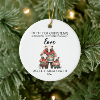 Kerst Das Familie van Drie Keramisch Ornament