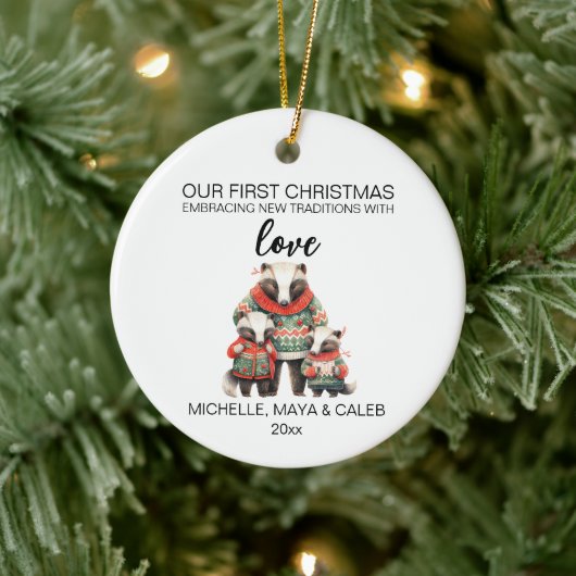 Kerst Das Familie van Drie Keramisch Ornament (Boom)