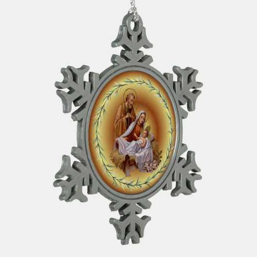 Kerst ~ De Heilige Familie ~ Nativiteit ~ * ~ Tin Sneeuwvlok Ornament (Links)