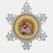 Kerst ~ De Heilige Familie ~ Nativiteit ~ * ~ Tin Sneeuwvlok Ornament (Voorkant)